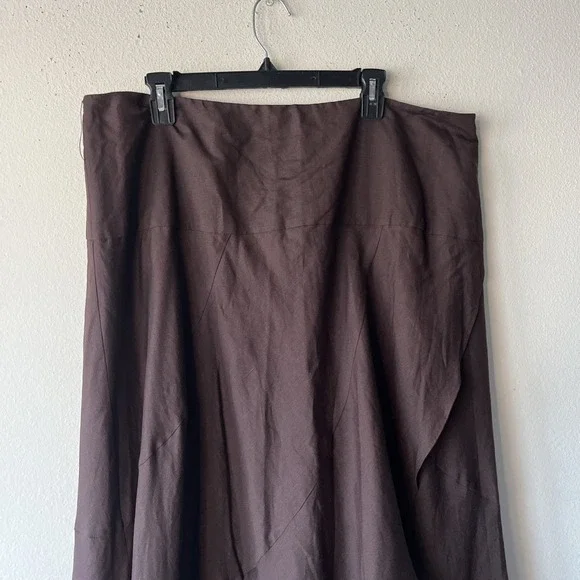 NY Collection Woman Linen Blend Asymmetrical Flowy Lagenlook Brown Skirt 1X - Picture 6 of 11